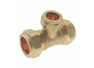 Brass Compression Reducing Tee 22mm x 22mm x 15mm
