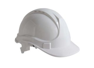 White 6 Point Harness Safety Helmet